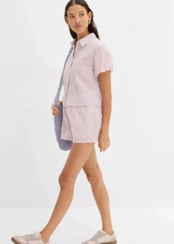 bonprix Shorts|Hosen^Shorts aus reiner Baumwolle bonbonrosa/hellblau gestreift
