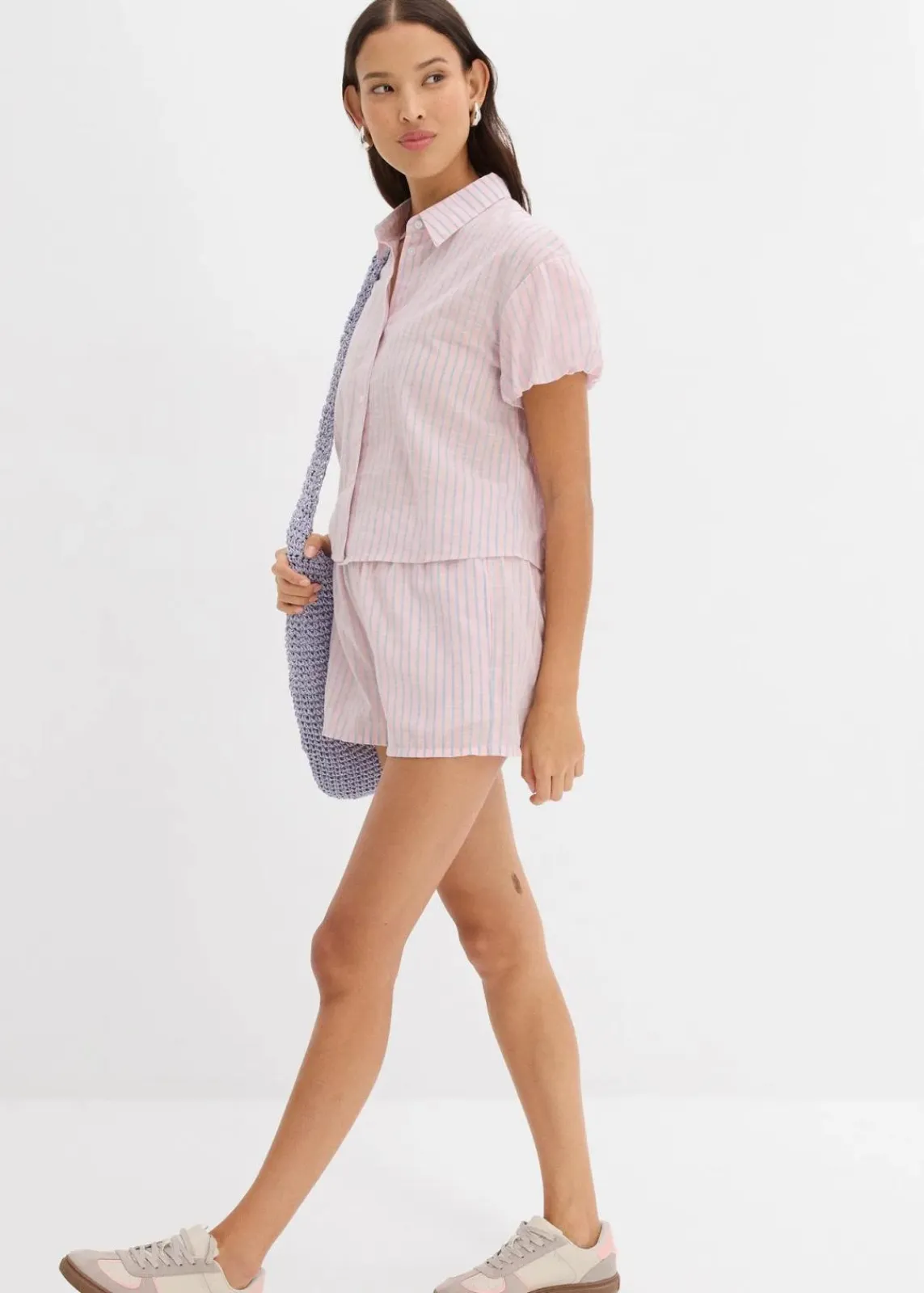 bonprix Shorts|Hosen^Shorts aus reiner Baumwolle bonbonrosa/hellblau gestreift