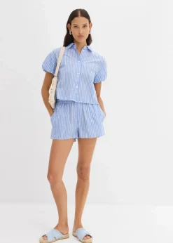 bonprix Hosen|Shorts^Shorts aus reiner Baumwolle blau/weiß gestreift