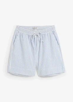 bonprix Hosen|Shorts^Shorts aus reiner Baumwolle mittelblau/wollweiß längs gestreift