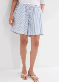 bonprix Hosen|Shorts^Shorts aus reiner Baumwolle mittelblau/wollweiß längs gestreift