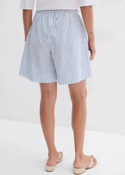 bonprix Hosen|Shorts^Shorts aus reiner Baumwolle mittelblau/wollweiß längs gestreift