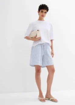 bonprix Hosen|Shorts^Shorts aus reiner Baumwolle mittelblau/wollweiß längs gestreift