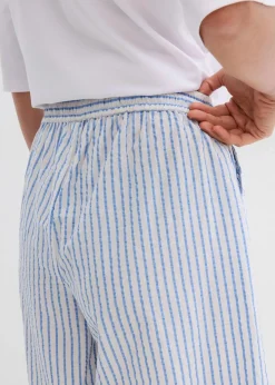 bonprix Hosen|Shorts^Shorts aus reiner Baumwolle mittelblau/wollweiß längs gestreift