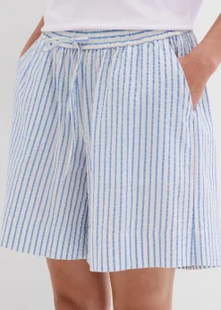 bonprix Hosen|Shorts^Shorts aus reiner Baumwolle mittelblau/wollweiß längs gestreift