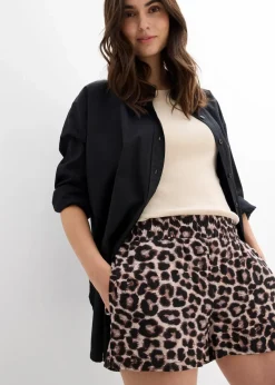 bonprix Bekleidung·Outdoorbekleidung|Bekleidung·Kleider^Shorts mit elastischem Bund beige leo bedruckt