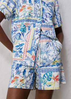 bonprix Bekleidung·Outdoorbekleidung|Bekleidung·Kleider^Shorts mit Seidenanteil arktikblau bedruckt