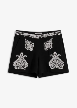 bonprix Bekleidung·Outdoorbekleidung|Bekleidung·Kleider^Shorts mit Stickerei aus softem Viskose Mix schwarz/weiß