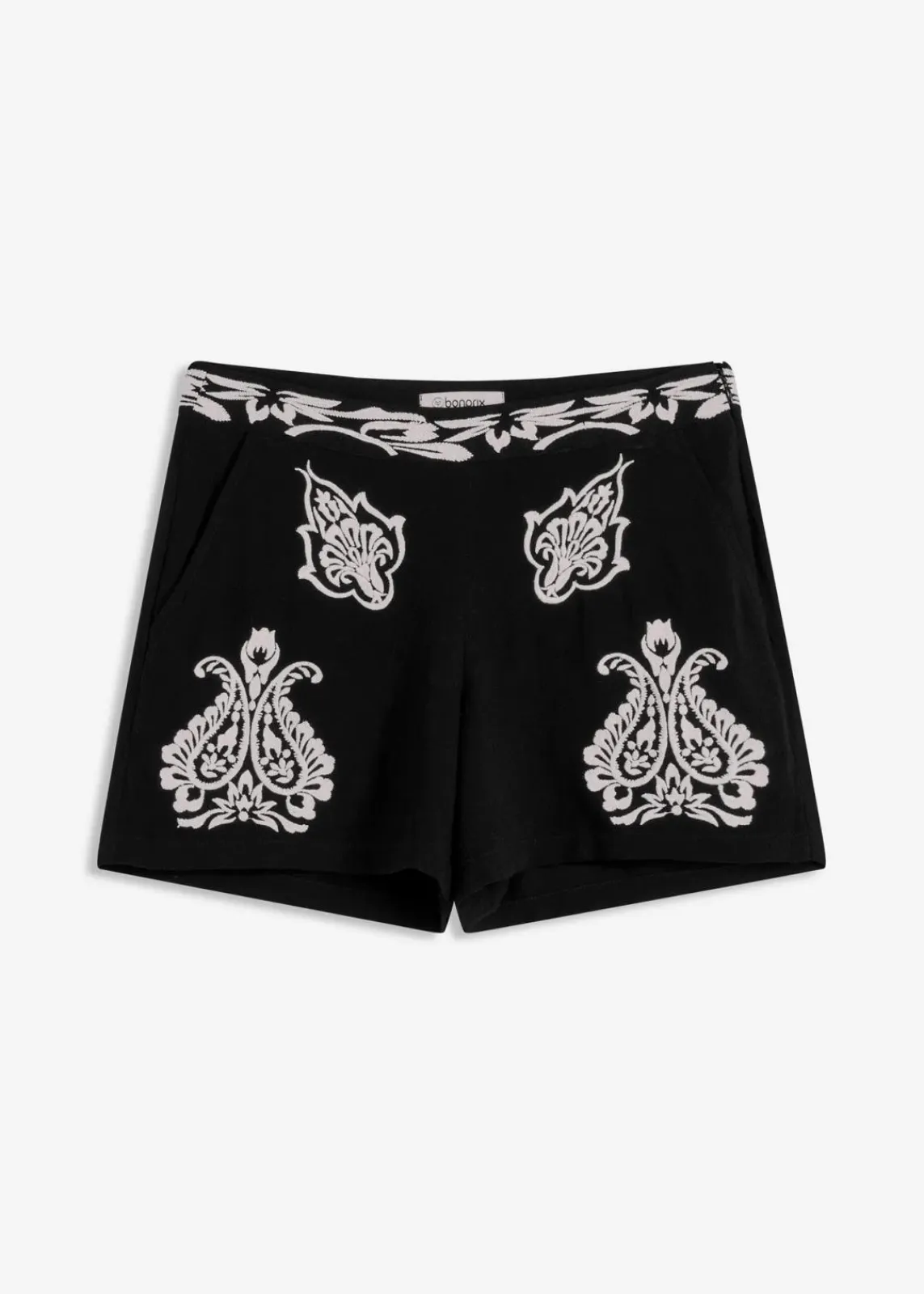 bonprix Bekleidung·Outdoorbekleidung|Bekleidung·Kleider^Shorts mit Stickerei aus softem Viskose Mix schwarz/weiß