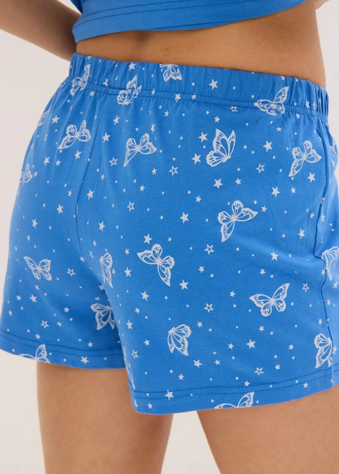 bonprix Wäsche·Nachtwäsche|Nachtwäsche^Shorty aus reiner Baumwolle gletscherblau/weiß bedruckt