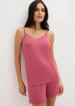 bonprix Wäsche·Nachtwäsche|Nachtwäsche^Shorty aus weichem Pointelle-Jersey kirschblütenpink