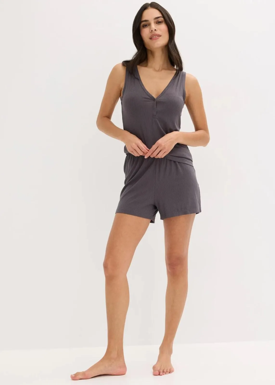 bonprix Wäsche·Nachtwäsche|Nachhaltigere Materialien^Shorty aus weicher Rippe schiefergrau