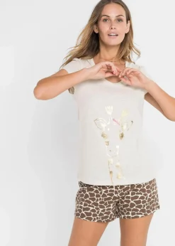 bonprix Wäsche·Nachtwäsche|Nachtwäsche^Shorty mit Foliendruck Natur melange bedruckt