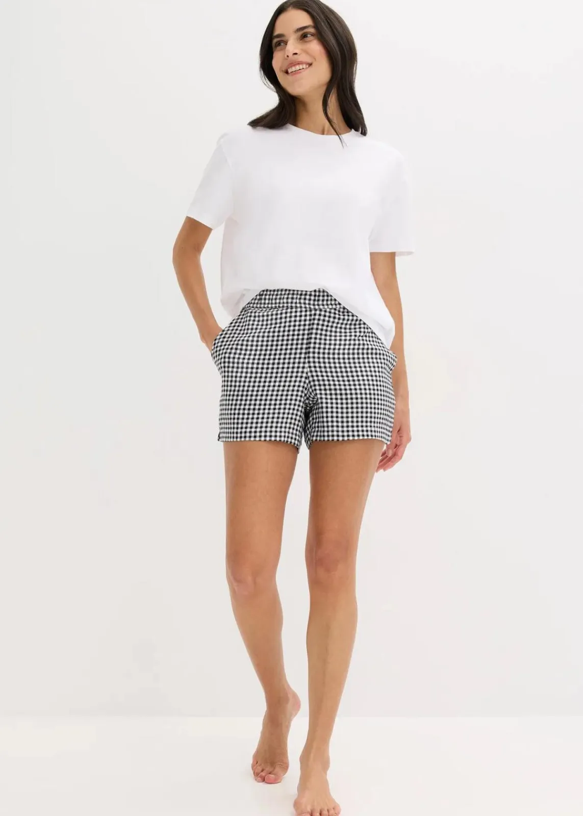 bonprix Wäsche·Nachtwäsche|Nachtwäsche^Shorty mit gewebter Shorts weiß kariert