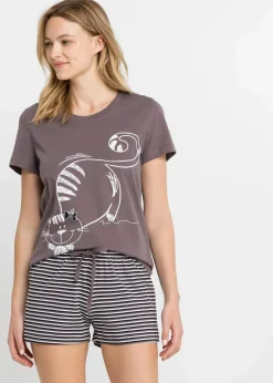 bonprix Wäsche·Nachtwäsche|Nachhaltigere Materialien^Shorty mit Haargummi rauchbeere gestreift