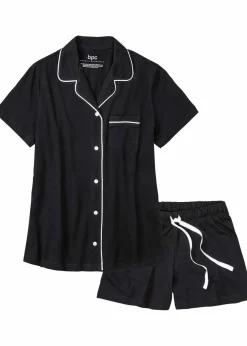 bonprix Nachtwäsche|Basics^Shorty mit Knopfleiste schwarz
