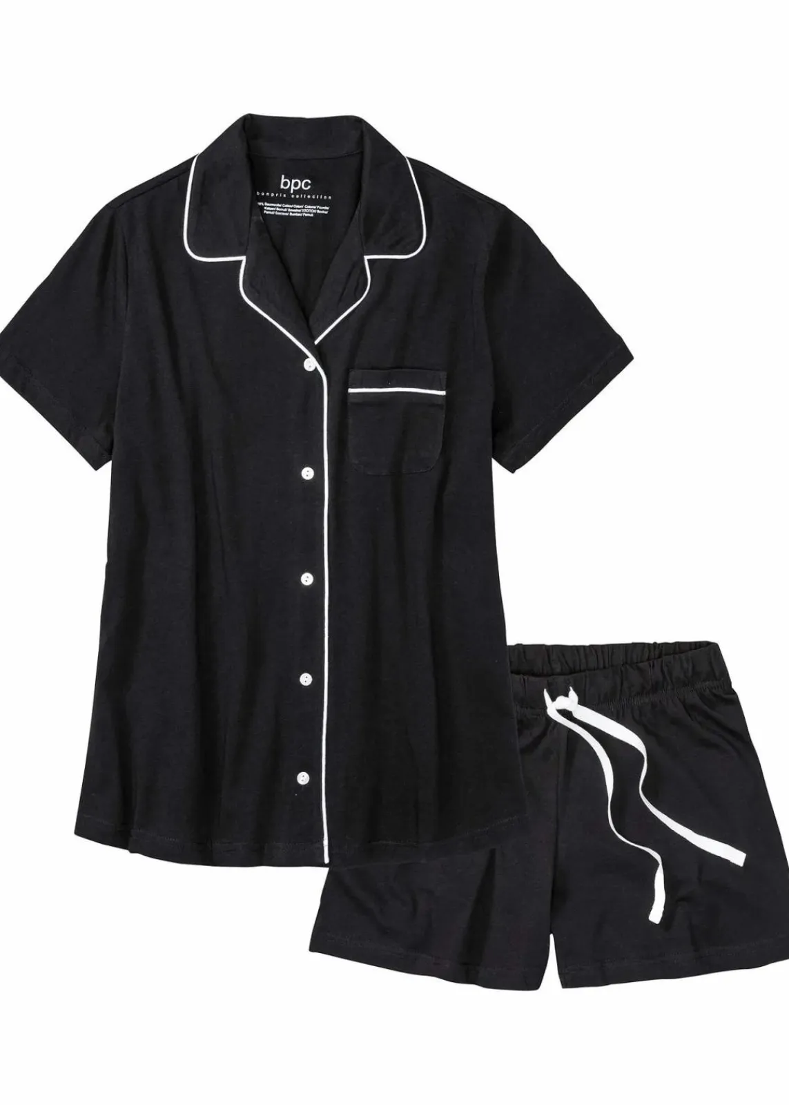 bonprix Nachtwäsche|Basics^Shorty mit Knopfleiste schwarz