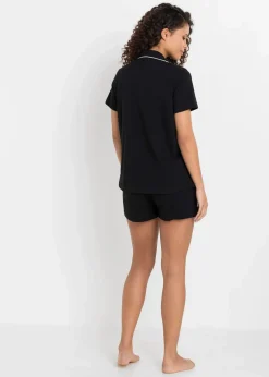 bonprix Nachtwäsche|Basics^Shorty mit Knopfleiste schwarz