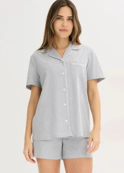 bonprix Wäsche·Basics|Wäsche·Nachtwäsche^Shorty mit Knopfleiste hellgrau meliert