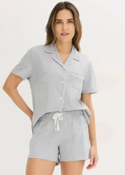 bonprix Wäsche·Basics|Wäsche·Nachtwäsche^Shorty mit Knopfleiste hellgrau meliert