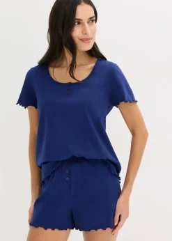 bonprix Wäsche·Nachtwäsche|Nachhaltigere Materialien^Shorty mit Knopfleiste marineblau