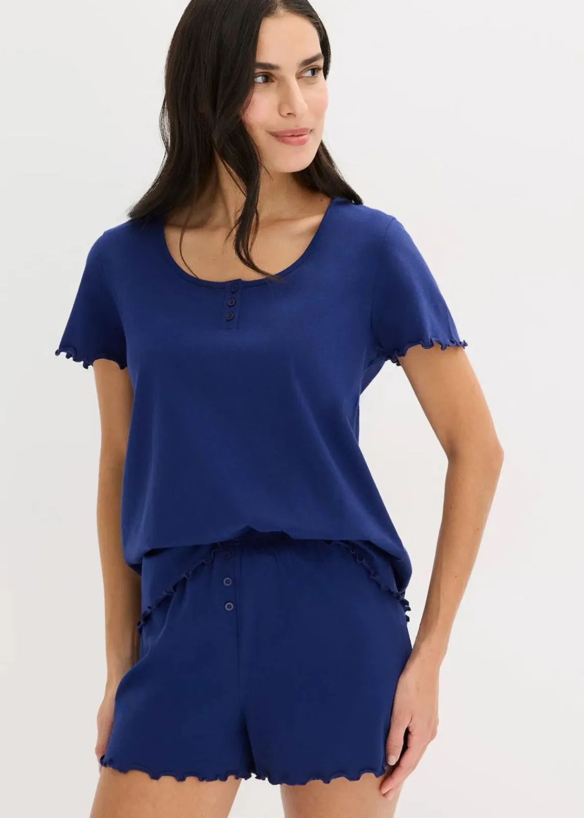 bonprix Wäsche·Nachtwäsche|Nachhaltigere Materialien^Shorty mit Knopfleiste marineblau