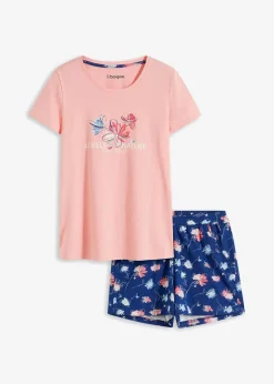 bonprix Wäsche·Nachtwäsche|Nachhaltigere Materialien^Shorty mit längerer Shorts softrosa/tiefseeblau geblümt