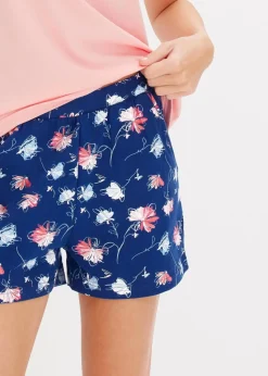 bonprix Wäsche·Nachtwäsche|Nachhaltigere Materialien^Shorty mit längerer Shorts softrosa/tiefseeblau geblümt