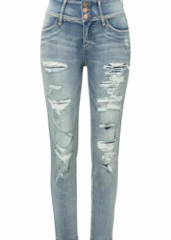 bonprix Kurzgrößen|Bekleidung·Shirts & Tops^Skinny Jeans High Waist, Stretch hellblau denim heavy washed