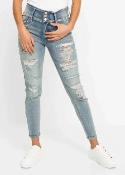 bonprix Kurzgrößen|Bekleidung·Shirts & Tops^Skinny Jeans High Waist, Stretch hellblau denim heavy washed