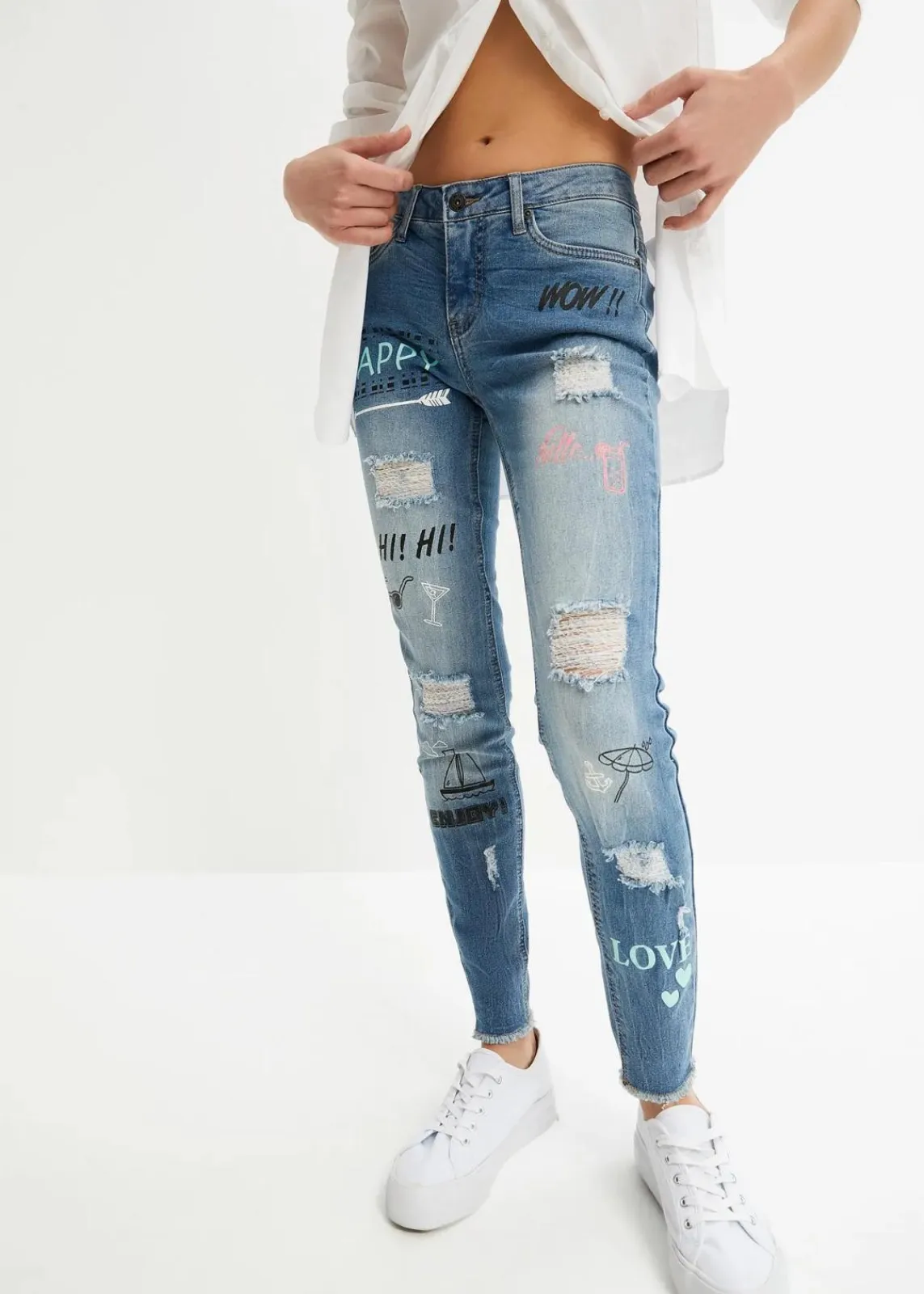 bonprix Bekleidung·Shirts & Tops|Jeans^Skinny Jeans Mid Waist blau denim