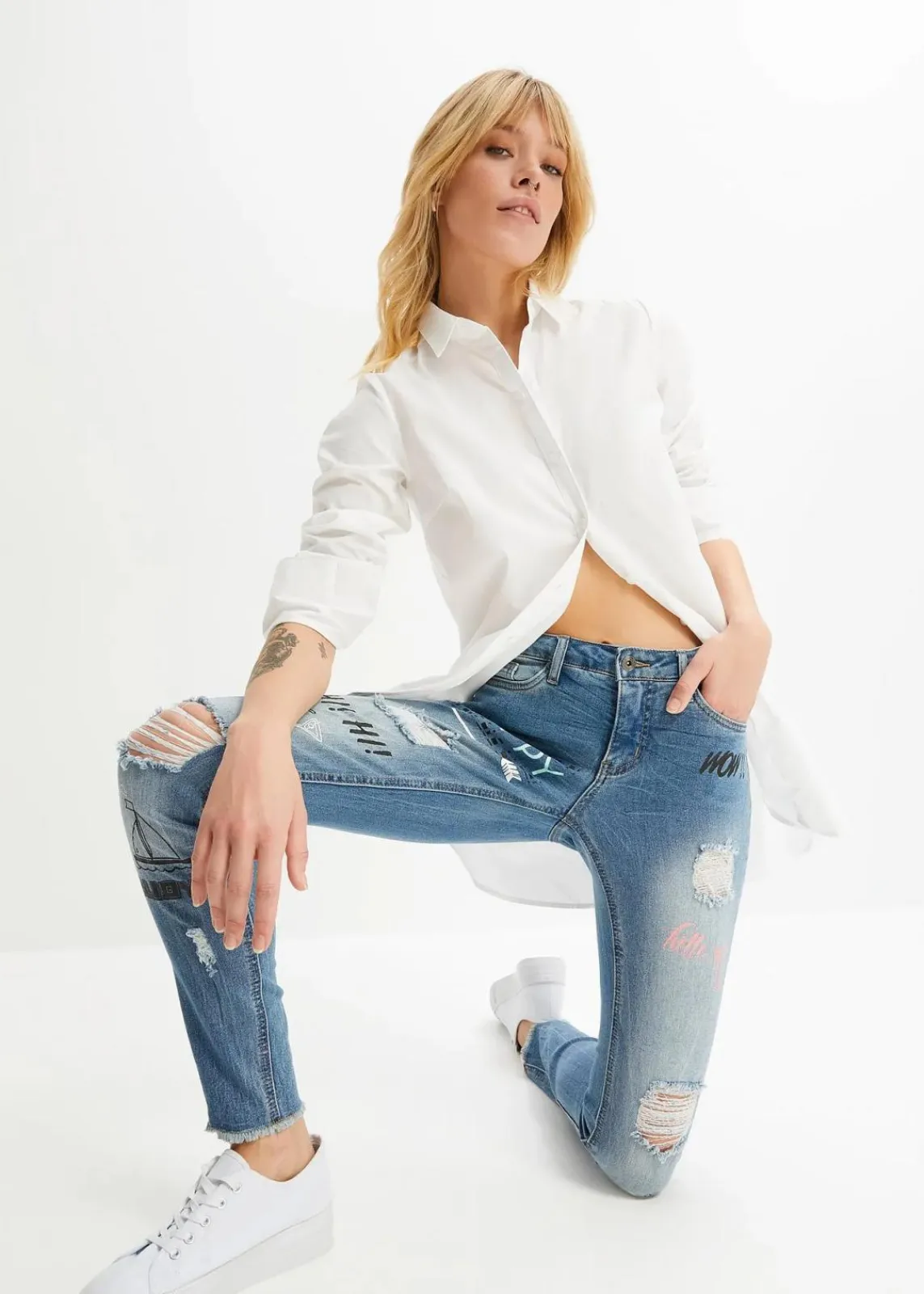 bonprix Bekleidung·Shirts & Tops|Jeans^Skinny Jeans Mid Waist blau denim