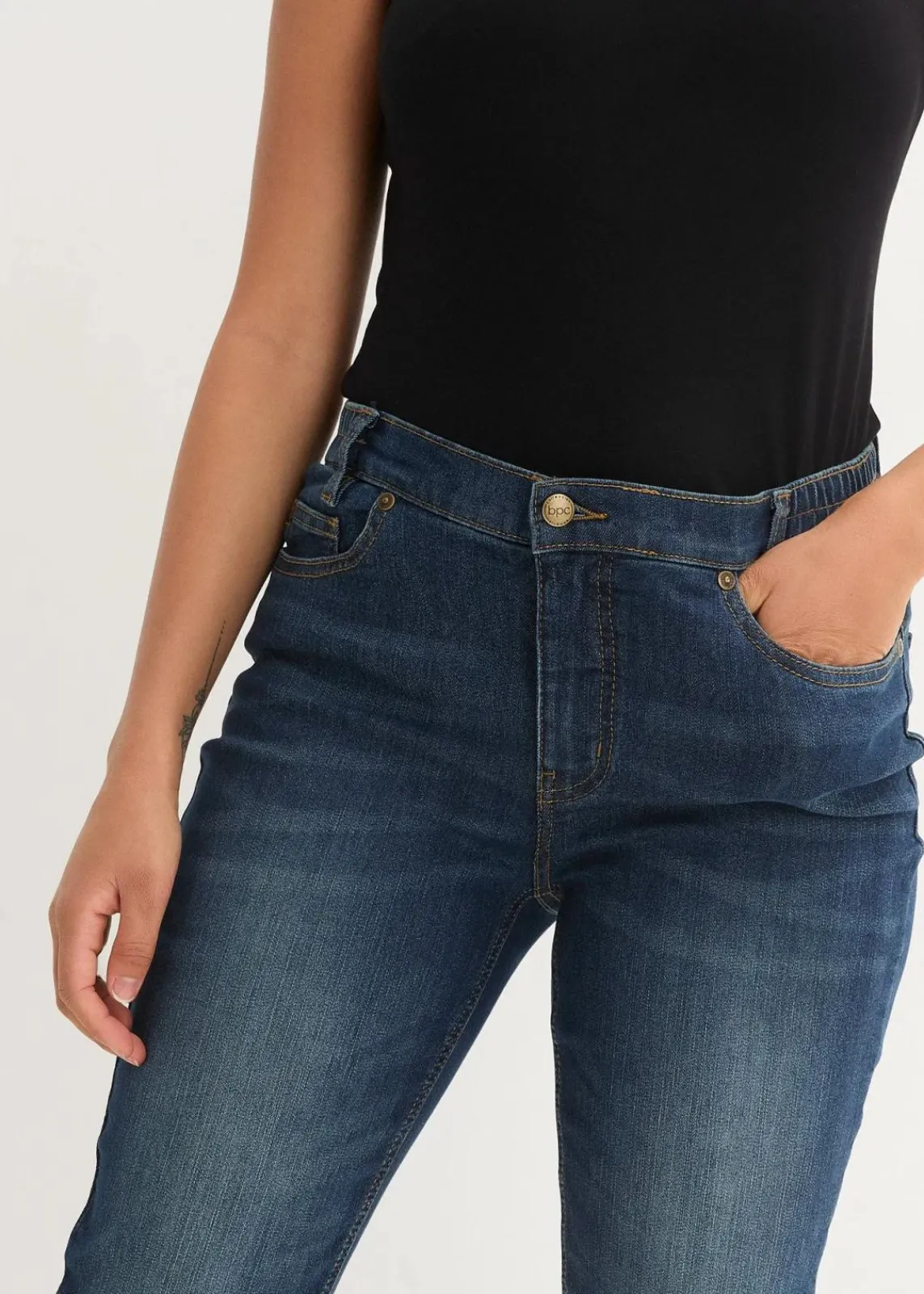 bonprix Kurzgrößen|Bekleidung·Shirts & Tops^Skinny Jeans Mid Waist, Bequembund nachtblau denim