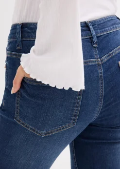 bonprix Kurzgrößen|Bekleidung·Shirts & Tops^Skinny Jeans Mid Waist, Bio Baumwolle dunkelblau denim used