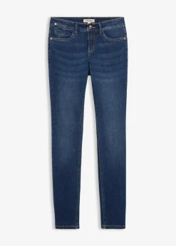 bonprix Jeans|Kurzgrößen^Skinny Jeans Mid Waist, Bio Baumwolle dunkelblau denim used