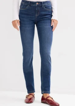 bonprix Jeans|Kurzgrößen^Skinny Jeans Mid Waist, Bio Baumwolle dunkelblau denim used