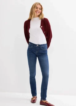 bonprix Jeans|Kurzgrößen^Skinny Jeans Mid Waist, Bio Baumwolle dunkelblau denim used