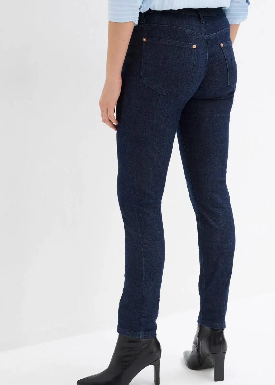 bonprix Jeans|Kurzgrößen^Skinny Jeans Mid Waist, Bio Baumwolle tiefblau denim ungewaschen
