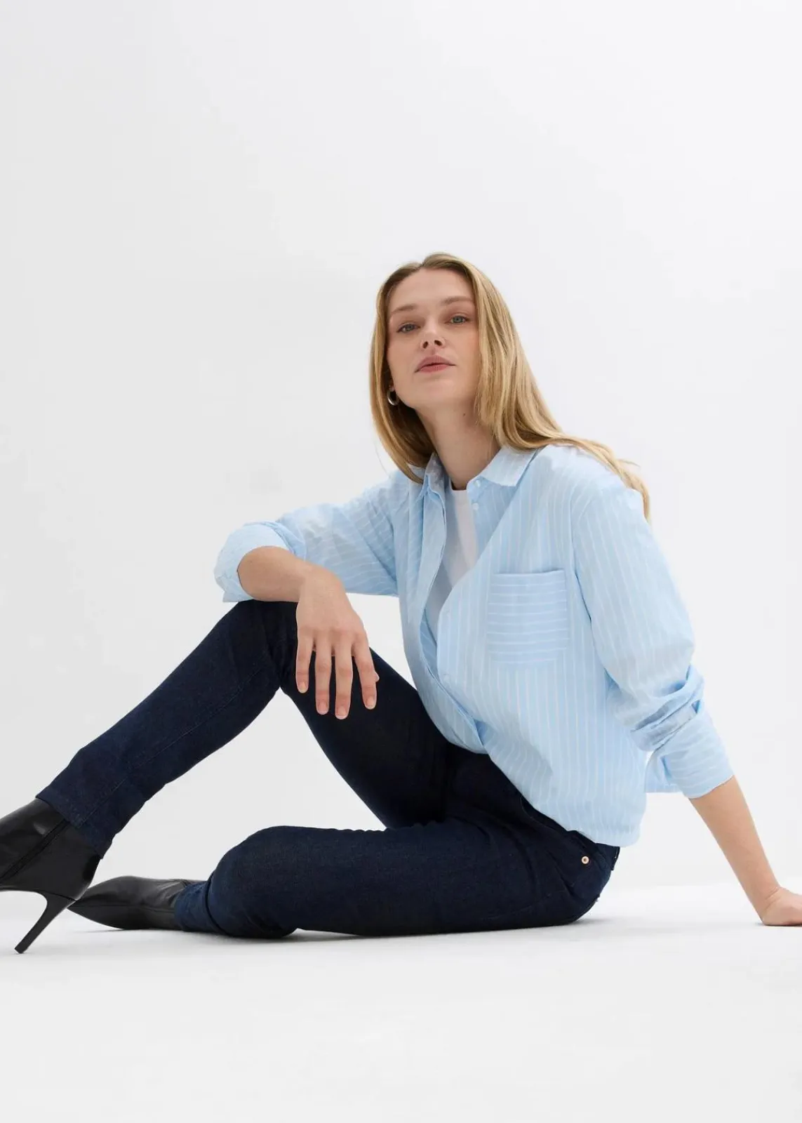 bonprix Jeans|Kurzgrößen^Skinny Jeans Mid Waist, Bio Baumwolle tiefblau denim ungewaschen