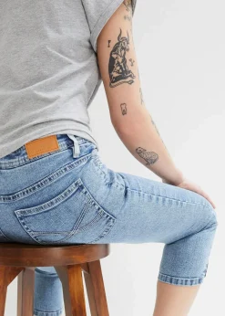 bonprix Bekleidung·Shirts & Tops|Jeans^Skinny Jeans Mid Waist, knieumspielend Stretch blau denim used