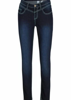 bonprix Bekleidung·Shirts & Tops|Jeans^Skinny Jeans Mid Waist, Kontrastnähte dunkelblau denim used
