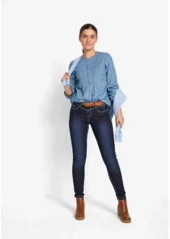 bonprix Bekleidung·Shirts & Tops|Jeans^Skinny Jeans Mid Waist, Kontrastnähte dunkelblau denim used
