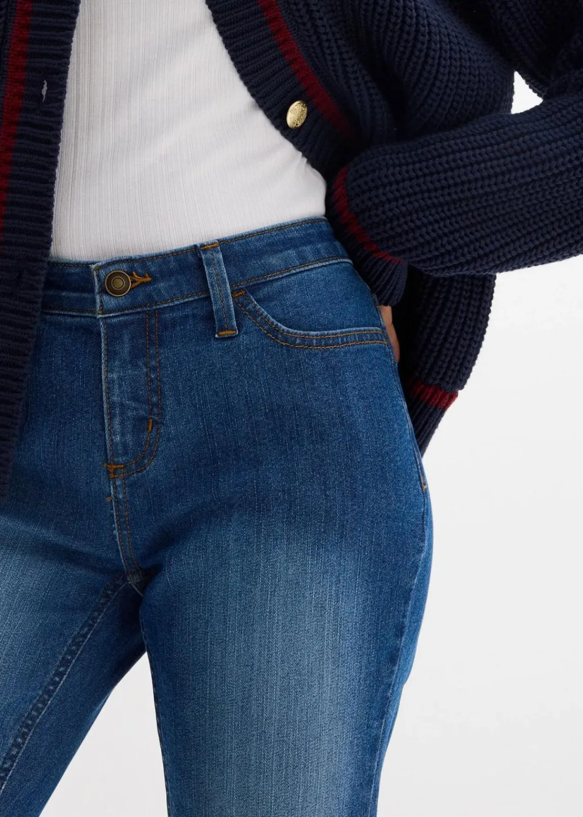 bonprix Jeans|Kurzgrößen^Skinny Jeans Mid Waist, Stretch blau used