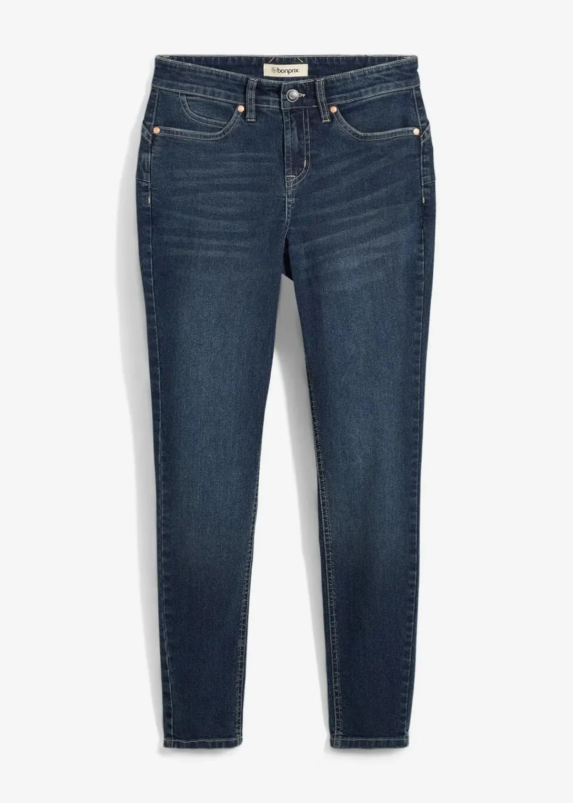 bonprix Bekleidung·Shirts & Tops|Jeans^Skinny Jeans Mid Waist, Stretch dunkelblau denim used