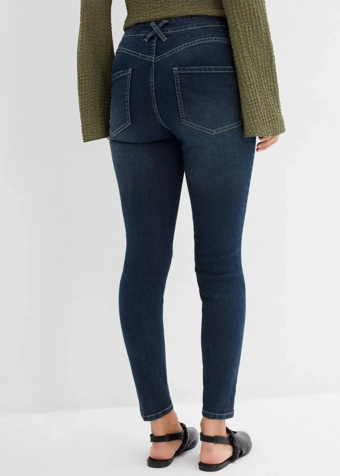 bonprix Bekleidung·Shirts & Tops|Jeans^Skinny Jeans Mid Waist, Stretch dunkelblau denim used