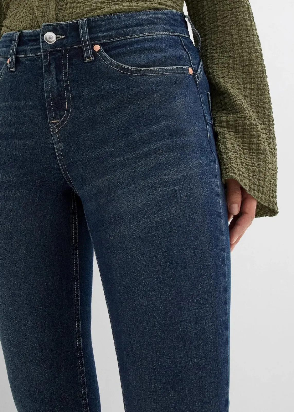 bonprix Bekleidung·Shirts & Tops|Jeans^Skinny Jeans Mid Waist, Stretch dunkelblau denim used