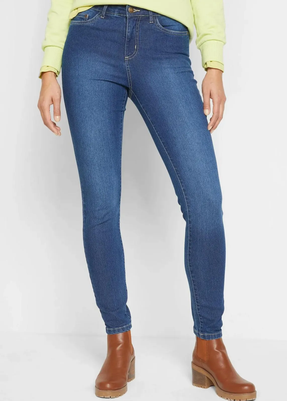bonprix Jeans|Bekleidung·Shirts & Tops^Skinny Jeans Mid Waist, Stretch blau denim used