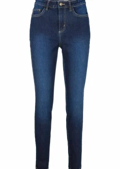 bonprix Bekleidung·Shirts & Tops|Jeans^Skinny Jeans Mid Waist, Stretch dunkelblau denim used