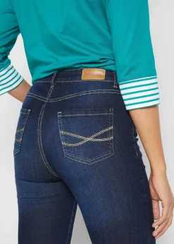 bonprix Bekleidung·Shirts & Tops|Jeans^Skinny Jeans Mid Waist, Stretch dunkelblau denim used