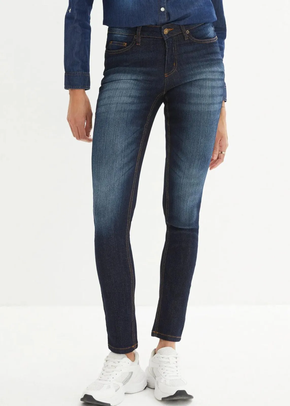 bonprix Kurzgrößen|Bekleidung·Shirts & Tops^Skinny Jeans Mid Waist, Stretch dunkelblau used